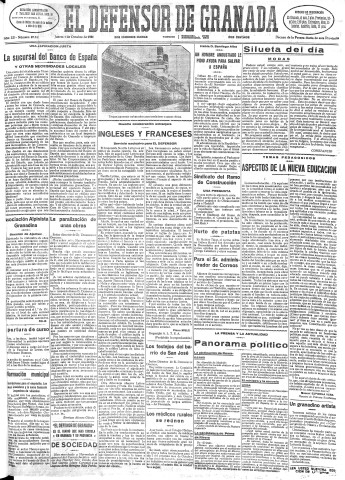 'El Defensor de Granada  : diario político independiente' - Año LII Número 27745 Ed. Mañana - 1931 Octubre 01