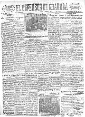 'El Defensor de Granada  : diario político independiente' - Año LII Número 27746 Ed. Tarde - 1931 Octubre 01