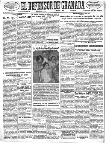 'El Defensor de Granada  : diario político independiente' - Año LII Número 27750 Ed. Tarde - 1931 Octubre 03