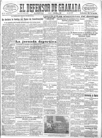 'El Defensor de Granada  : diario político independiente' - Año LII Número 27752 Ed. Tarde - 1931 Octubre 05