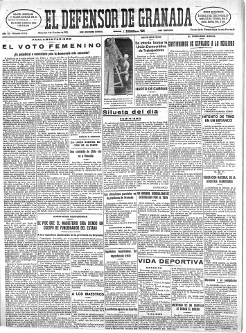 'El Defensor de Granada  : diario político independiente' - Año LII Número 27755 Ed. Mañana - 1931 Octubre 07