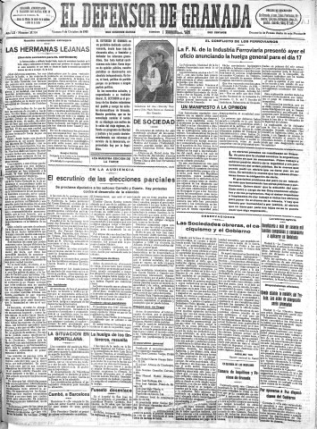 'El Defensor de Granada  : diario político independiente' - Año LII Número 27759 Ed. Mañana - 1931 Octubre 09