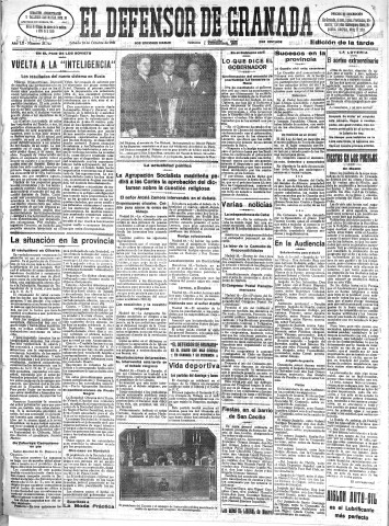 'El Defensor de Granada  : diario político independiente' - Año LII Número 27762 Ed. Tarde - 1931 Octubre 10