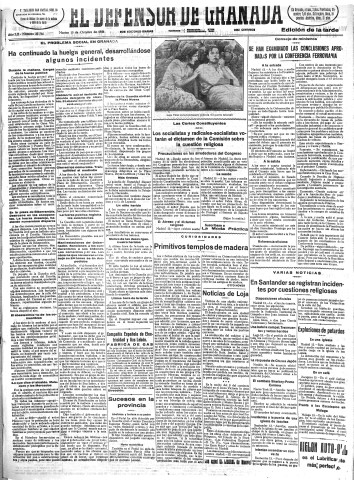 'El Defensor de Granada  : diario político independiente' - Año LII Número 27766 Ed. Tarde - 1931 Octubre 13