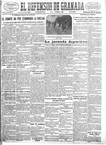 'El Defensor de Granada  : diario político independiente' - Año LII Número 27776 Ed. Tarde - 1931 Octubre 19
