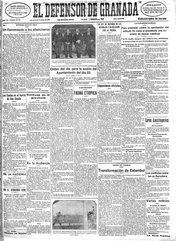 'El Defensor de Granada  : diario político independiente' - Año LII Número 27782 Ed. Tarde - 1931 Octubre 22