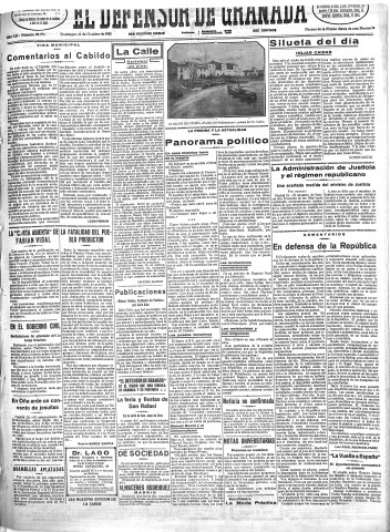 'El Defensor de Granada  : diario político independiente' - Año LII Número 27792 Ed. Mañana - 1931 Octubre 25