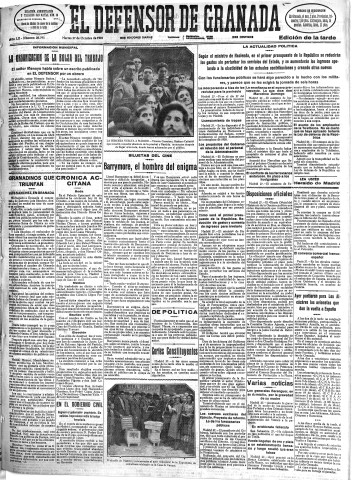 'El Defensor de Granada  : diario político independiente' - Año LII Número 27795 Ed. Tarde - 1931 Octubre 27