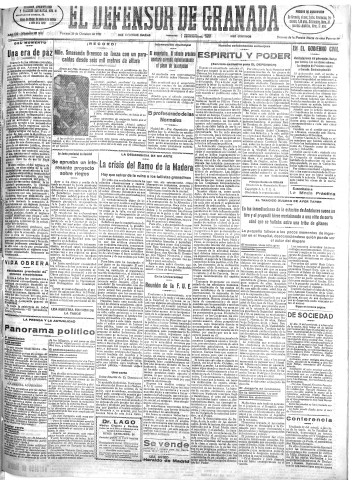 'El Defensor de Granada  : diario político independiente' - Año LII Número 27800 Ed. Mañana - 1931 Octubre 30