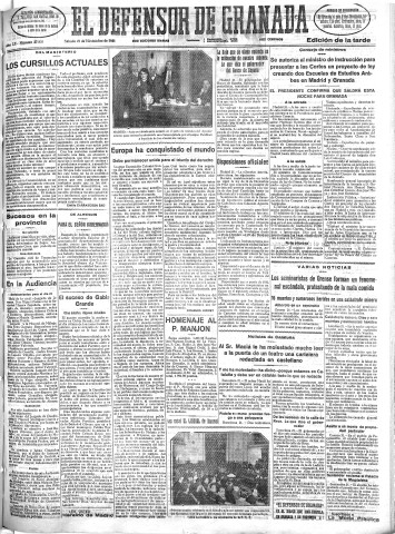 'El Defensor de Granada  : diario político independiente' - Año LII Número 27831 Ed. Tarde - 1931 Noviembre 21