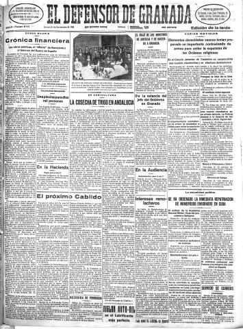 'El Defensor de Granada  : diario político independiente' - Año LII Número 27839 Ed. Tarde - 1931 Noviembre 26