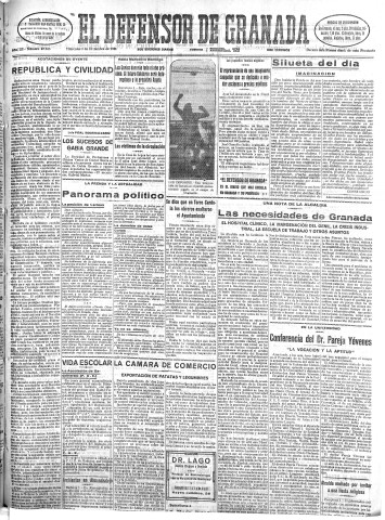 'El Defensor de Granada  : diario político independiente' - Año LII Número 27848 Ed. Mañana - 1931 Diciembre 02