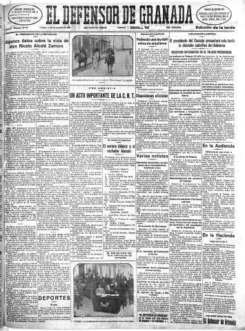 'El Defensor de Granada  : diario político independiente' - Año LII Número 27867 Ed. Tarde - 1931 Diciembre 12