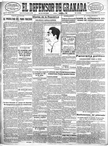 'El Defensor de Granada  : diario político independiente' - Año LII Número 27874 Ed. Mañana - 1931 Diciembre 17