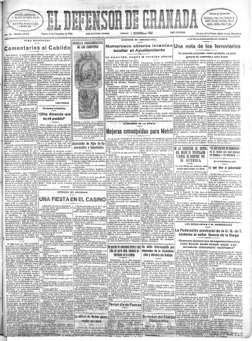 'El Defensor de Granada  : diario político independiente' - Año LII Número 27892 Ed. Mañana - 1931 Diciembre 29