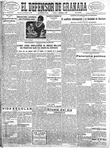'El Defensor de Granada  : diario político independiente' - Año LII Número 27894 Ed. Mañana - 1931 Diciembre 30