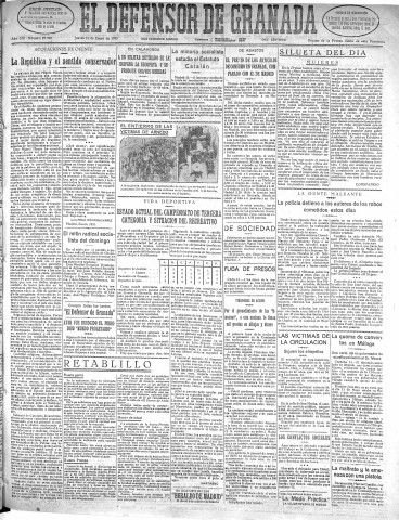 'El Defensor de Granada  : diario político independiente' - Año LIII Número 27920 Ed. Mañana - 1932 Enero 14