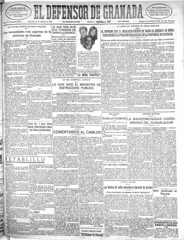 'El Defensor de Granada  : diario político independiente' - Año LIII Número 27990 Ed. Mañana - 1932 Febrero 24