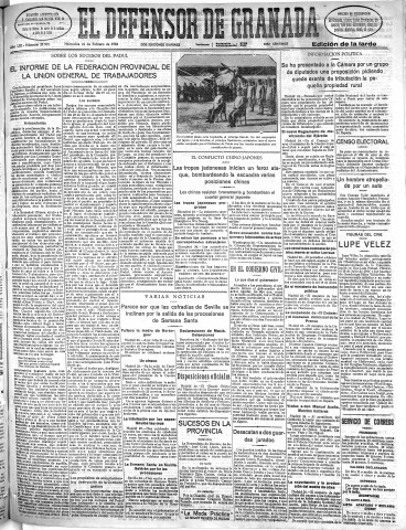 'El Defensor de Granada  : diario político independiente' - Año LIII Número 27991 Ed. Tarde - 1932 Febrero 24