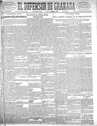 'El Defensor de Granada  : diario político independiente' - Año LIII Número 27994 Ed. Mañana - 1932 Febrero 26