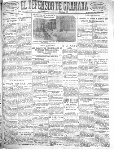 'El Defensor de Granada  : diario político independiente' - Año LIII Número 27995 Ed. Tarde - 1932 Febrero 26