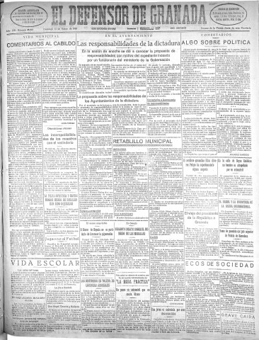 'El Defensor de Granada  : diario político independiente' - Año LIII Número 28022 Ed. Mañana - 1932 Marzo 13