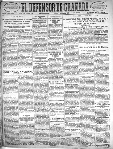 'El Defensor de Granada  : diario político independiente' - Año LIII Número 28033 Ed. Tarde - 1932 Marzo 19
