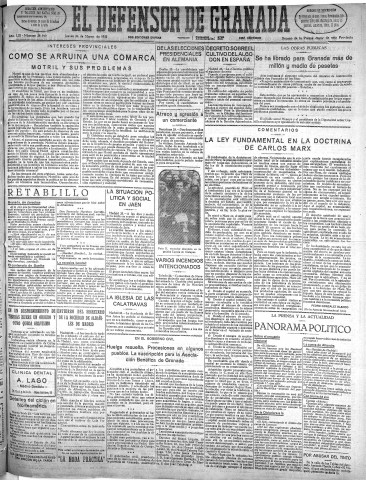 'El Defensor de Granada  : diario político independiente' - Año LIII Número 28040 Ed. Mañana - 1932 Marzo 24
