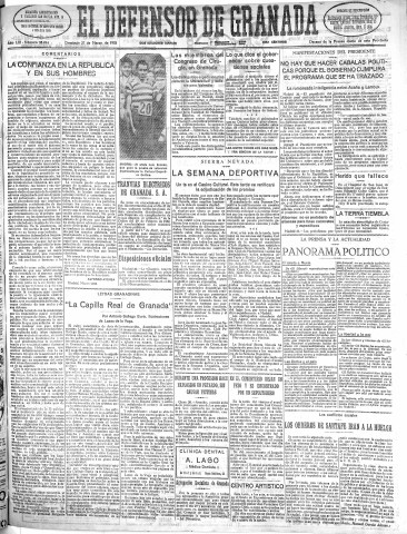 'El Defensor de Granada  : diario político independiente' - Año LIII Número 28044 Ed. Mañana - 1932 Marzo 27