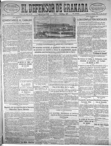 'El Defensor de Granada  : diario político independiente' - Año LIII Número 28046 Ed. Mañana - 1932 Marzo 29