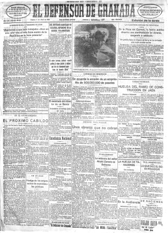'El Defensor de Granada  : diario político independiente' - Año LIII Número 28053 Ed. Tarde - 1932 Abril 01