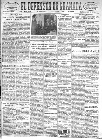 'El Defensor de Granada  : diario político independiente' - Año LIII Número 28059 Ed. Tarde - 1932 Abril 05
