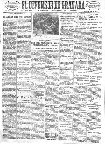 'El Defensor de Granada  : diario político independiente' - Año LIII Número 28063 Ed. Tarde - 1932 Abril 07