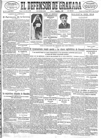'El Defensor de Granada  : diario político independiente' - Año LIII Número 28064 Ed. Mañana - 1932 Abril 08