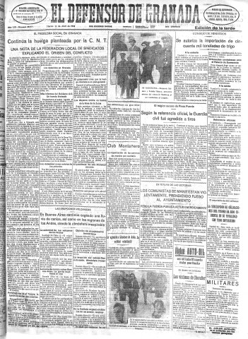'El Defensor de Granada  : diario político independiente' - Año LIII Número 28071 Ed. Tarde - 1932 Abril 12