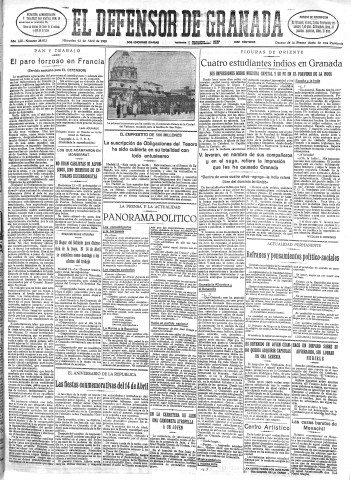 'El Defensor de Granada  : diario político independiente' - Año LIII Número 28072 Ed. Mañana - 1932 Abril 13