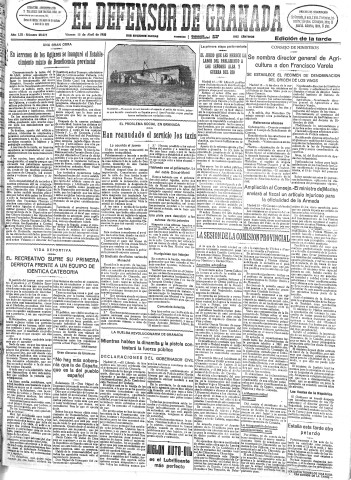 'El Defensor de Granada  : diario político independiente' - Año LIII Número 28075 Ed. Tarde - 1932 Abril 15