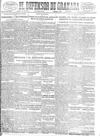 'El Defensor de Granada  : diario político independiente' - Año LIII Número 28078 Ed. Mañana - 1932 Abril 17