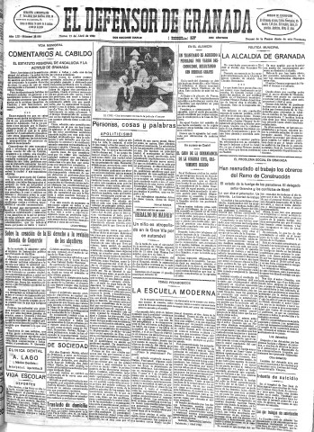 'El Defensor de Granada  : diario político independiente' - Año LIII Número 28080 Ed. Mañana - 1932 Abril 19