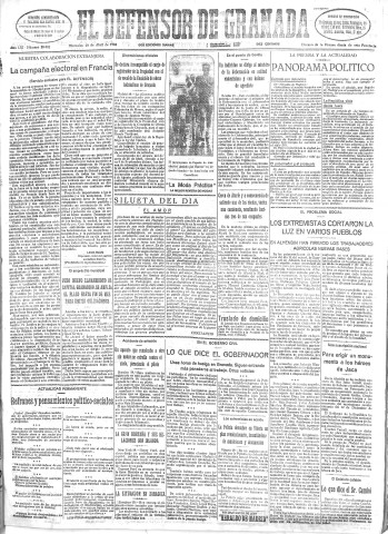 'El Defensor de Granada  : diario político independiente' - Año LIII Número 28082 Ed. Mañana - 1932 Abril 20