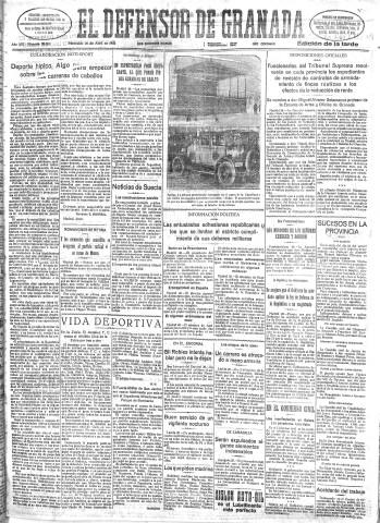 'El Defensor de Granada  : diario político independiente' - Año LIII Número 28083 Ed. Tarde - 1932 Abril 20