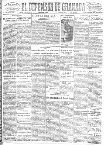 'El Defensor de Granada  : diario político independiente' - Año LIII Número 28084 Ed. Mañana - 1932 Abril 21