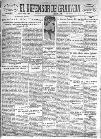 'El Defensor de Granada  : diario político independiente' - Año LIII Número 28100 Ed. Mañana - 1932 Abril 30