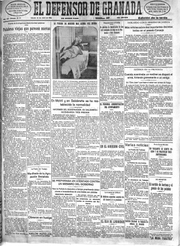 'El Defensor de Granada  : diario político independiente' - Año LIII Número 28101 Ed. Tarde - 1932 Abril 30