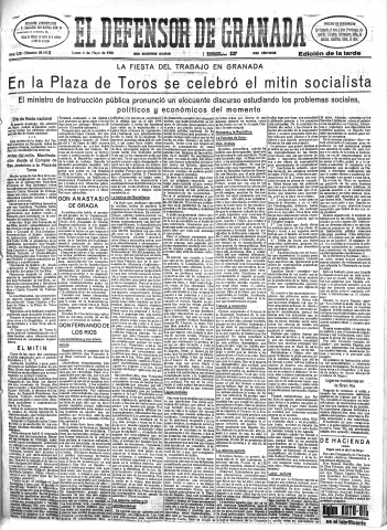 'El Defensor de Granada  : diario político independiente' - Año LIII Número 28102 Ed. Tarde - 1932 Mayo 02