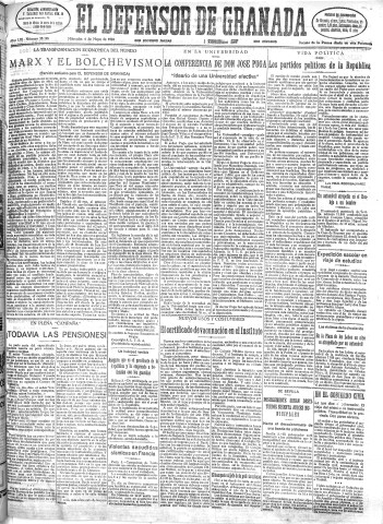 'El Defensor de Granada  : diario político independiente' - Año LIII Número 28105 Ed. Mañana - 1932 Mayo 04