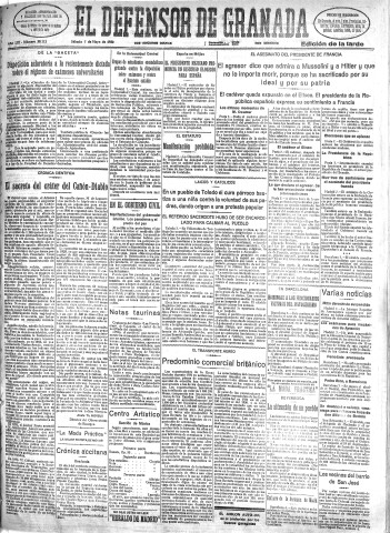 'El Defensor de Granada  : diario político independiente' - Año LIII Número 28112 Ed. Tarde - 1932 Mayo 07