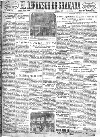 'El Defensor de Granada  : diario político independiente' - Año LIII Número 28116 Ed. Tarde - 1932 Mayo 10