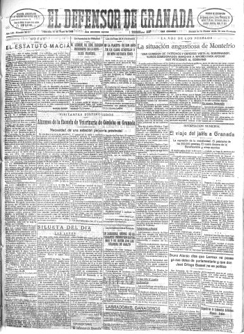 'El Defensor de Granada  : diario político independiente' - Año LIII Número 28117 Ed. Mañana - 1932 Mayo 11