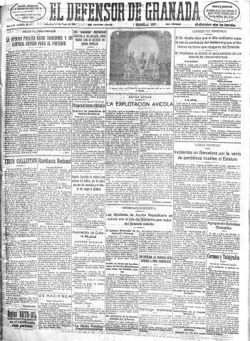 'El Defensor de Granada  : diario político independiente' - Año LIII Número 28117 Ed. Tarde - 1932 Mayo 11